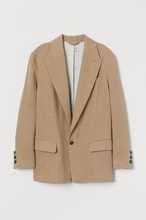 Linen-blend jacket - Khaki beige - Ladies | H&M GB