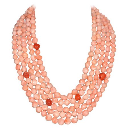 Pink and Red Coral, Bakelite Multi-Strand Necklace