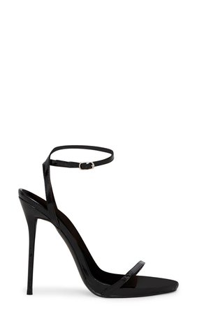 Black Patent Pu Strap Stiletto Sandals | PrettyLittleThing