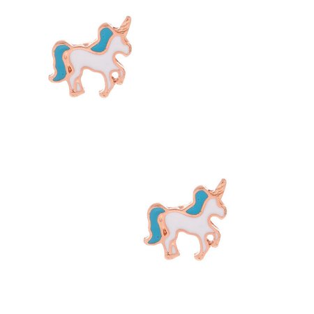 18kt Rose Gold Plated Unicorn Stud Earrings - White | Claire's US