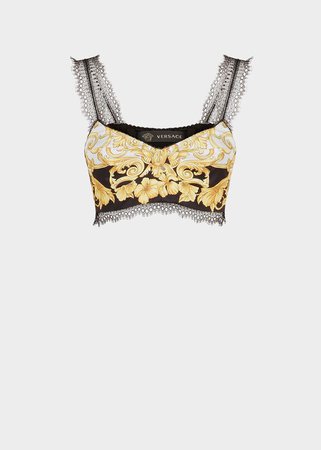 Versace Gold Hibiscus Print Silk Bralette Top for Women | Online Store EU