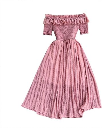 Women's Ladies Solid Short Sleeve Off Shoulder Ruffles Mini Dress Women Dresses Knee Length Pink at Amazon Women’s Clothing store