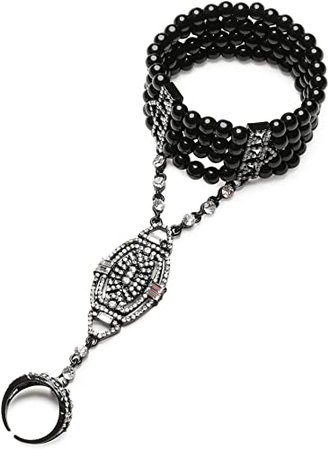 Amazon.com: Coucoland 1920s Flapper Bracelet Ring Set Roaring 20s The Great Gatsby Austrian Crystals Imitation Pearl Bracelet Accessory (Black): Clothing