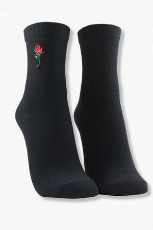 Embroidered Rose Crew Socks | Forever 21