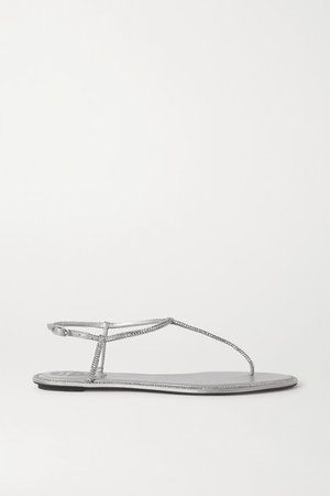 Diana Crystal-embellished Metallic Leather Sandals - Silver