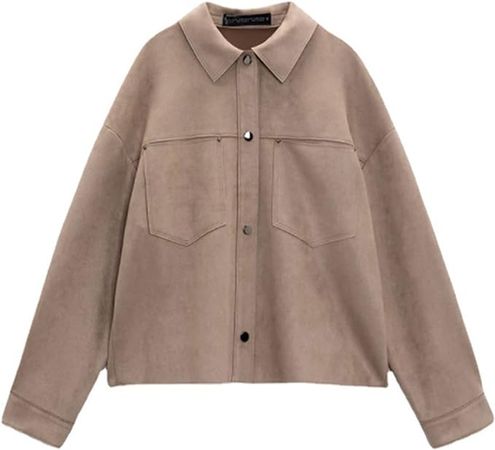Amazon.com: PUWEI Womens Faux Suede Snap Button Down Shirt Jacket Western Casual Long Sleeve Shacket Coats : Clothing, Shoes & Jewelry