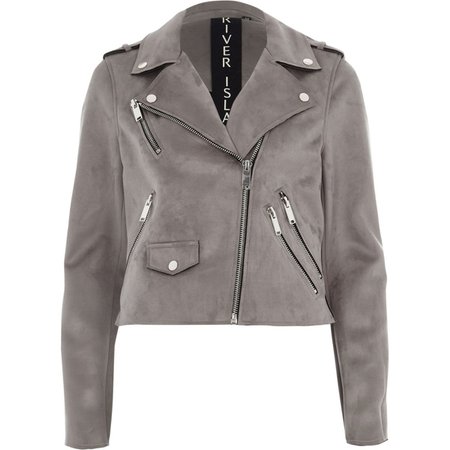 Grey faux suede biker jacket - Jackets - Coats & Jackets - women