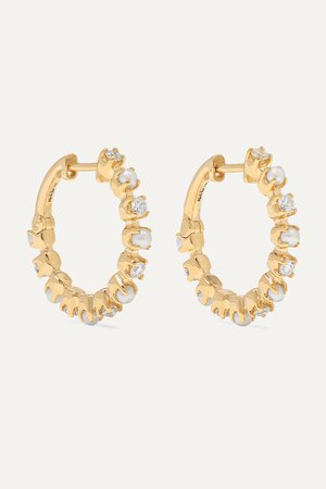 Gold Mini Full Circle 14-karat gold, diamond and pearl earrings | Marlo Laz | NET-A-PORTER