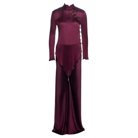 Christian Dior by John Galliano Burgundy silk pleated pant suit, ss 1999 For Sale at 1stDibs