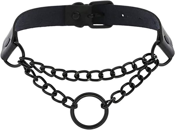 Choker Collar Necklace Black Punk Goth PU Leather