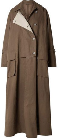 Oversized Double-breasted Linen Trench Coat - Brown
