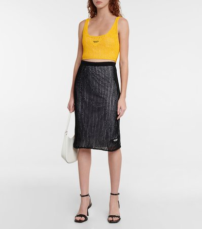 Prada - Open-knit cotton midi skirt | Mytheresa