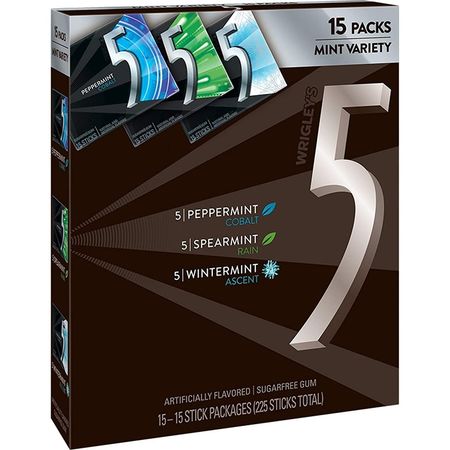 Amazon.com : Wrigley's (15 Pack) 5 GUM Peppermint, Spearmint, Wintermint Sugar Free Chewing Gum Variety Pack, 15 Stick : Grocery & Gourmet Food