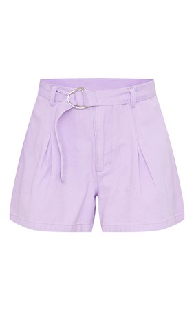 Lilac Washed Belted Denim Shorts | Denim | PrettyLittleThing USA