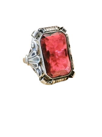 Art Nouveau Ring 835 Silver Gold Plated around 1920 Red Stone Gemstone Ring Cocktail Ring XXL antique true vintage