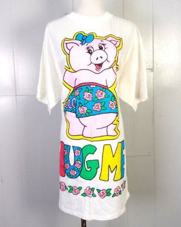 vtg 80s NWOT nos Loud Colorful Pig Hug Me Sleep T-Shirt Pajama Shirt OSFA | eBay