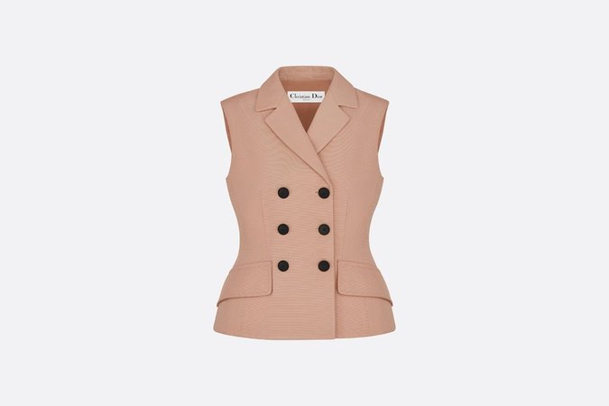 DIOR PINK OTTOMAN SILK DOUBLE-BREASTED SLEEVELESS JACKET