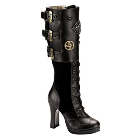 Demonia Crypto-302 black matte / microfiber-gothic, steampunk heel boot