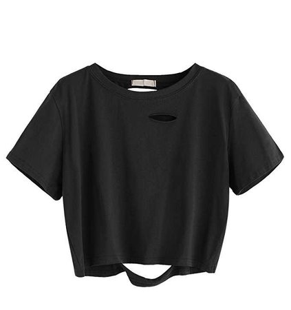 SweatyRocks Women's Summer Short Sleeve Tee Distressed Ripped Crop T-Shirt Tops at Amazon Women’s Clothing store: