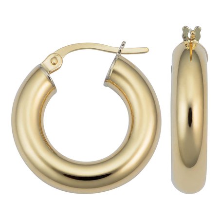 14 Karat Yellow Gold Round Tube Hoop Earrings For Sale at 1stDibs