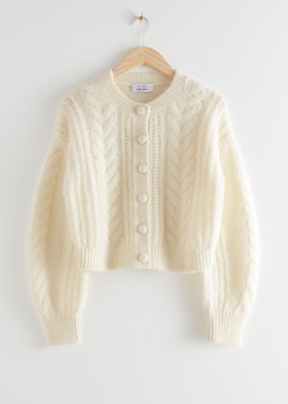 Cropped Button Up Knit Sweater - White - Cardigans - & Other Stories
