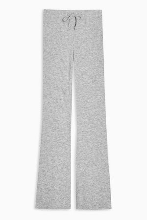 Gray Ribbed Flared Pants | Topshop