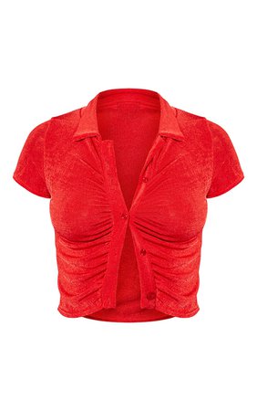 Red Acetate Slinky Short Sleeve Shirt | Tops | PrettyLittleThing USA