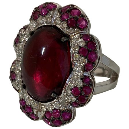 18 Karat White Gold Diamond Tourmaline and Ruby Cocktail Ring For Sale at 1stDibs