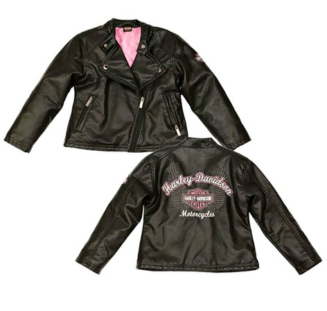 Harley-Davidson&reg; Girls' Laundered Faux Leather Biker Jacket 6020771 6030771 6040771