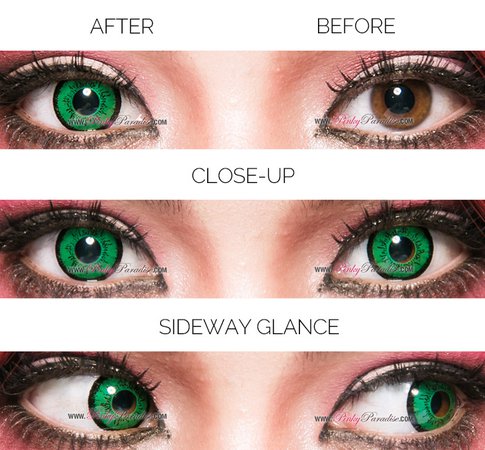 Best Green contacts, EOS Dolly Eye Green rated the most vibrant green colors lenses and perfect for cosplay character Shego, Starfire, Midoriya izuku and more.