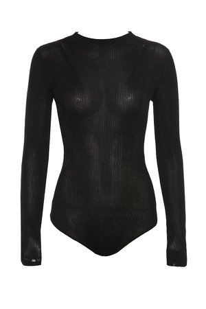 Clothing : Bodysuits : 'Lunette' Black Rib Knit Bodysuit