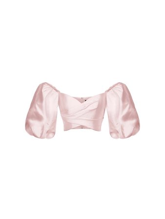 Satin pink off the shoulder puffy sleeve crop top