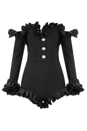 Alessandra Rich Ruffled Mini Jumpsuit In Black