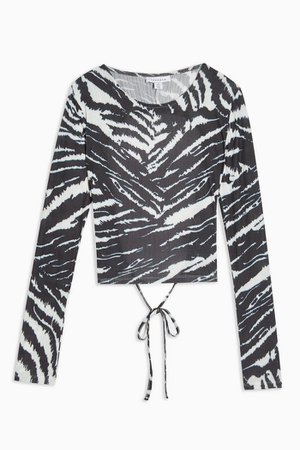 Black and White Long Sleeve Animal Cut Out Top | Topshop