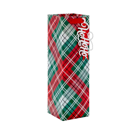 13" Red and Green Plaid Christmas Wine Gift B