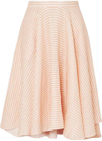 Jackie Asymmetric Gingham Linen Midi Skirt - Neutral