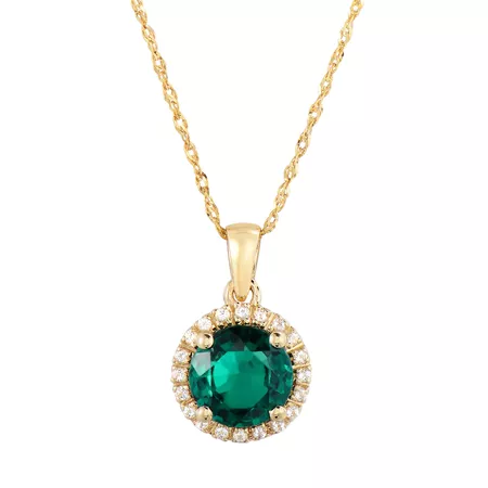 10k Gold Lab-Created Emerald & White Topaz Pendant Necklace