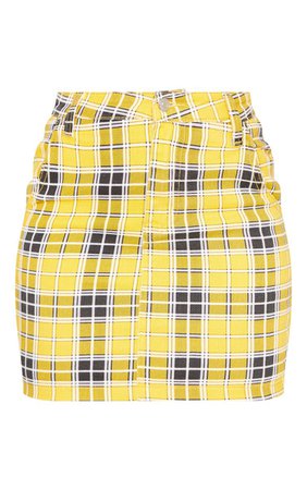 Yellow Checked Denim Skirt | PrettyLittleThing