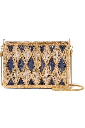 Magnetic Midnight | Rombos woven palm leaf and gold-plated shoulder bag | NET-A-PORTER.COM