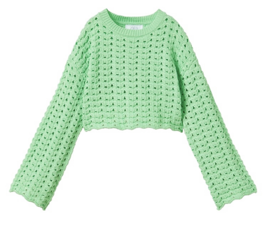zara pastel green crochet sweater