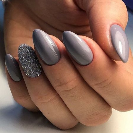 Grey Glitter Stiletto Nails
