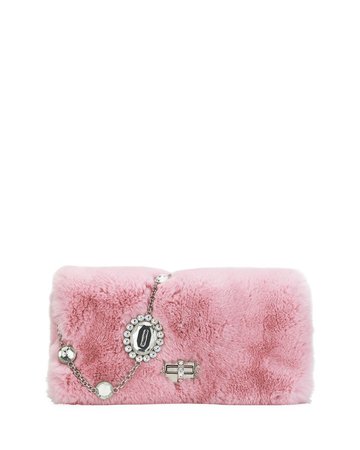 Miu Miu Pink Jeweled Fur Chain Clutch Bag