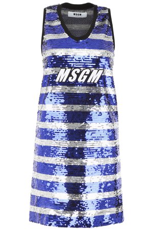 MSGM Striped Sequins Dress With Logo