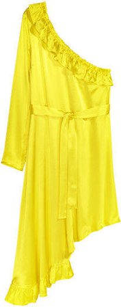 Asymmetric Flounced Dress - Yellow