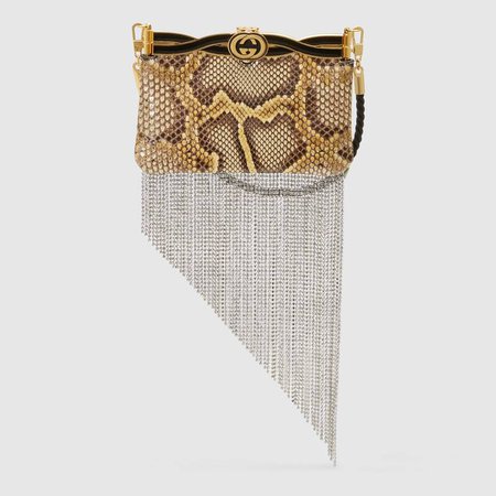Beige Precious Skins Broadway python evening bag with crystal fringe | GUCCI® US