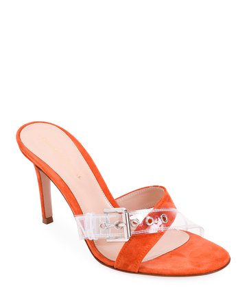 Gianvito Rossi Suede Sandals with Plexi Buckle