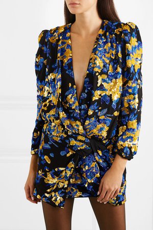 Saint Laurent | Draped embellished silk crepe de chine mini dress | NET-A-PORTER.COM