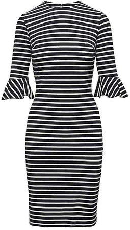 Stripe Ponte Flutter-Sleeve Sheath Dress