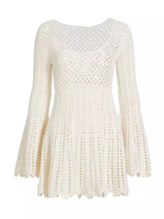 Shop Michael Kors Collection Cotton-Cashmere Crochet Bell-Sleeve Minidress | Saks Fifth Avenue