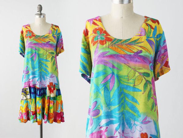 Vintage 90s JAMS WORLD Dress Tropical Hawaiian Short Sleeve | Etsy